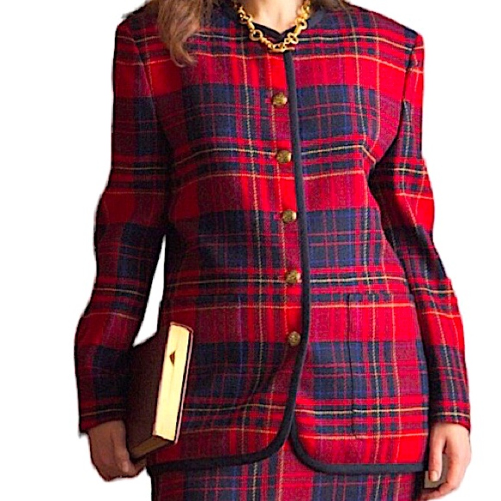 LIZ CLAIBORNE: Vintage Collection 90’s Red Plaid Wool Blend Blazer - Size 10